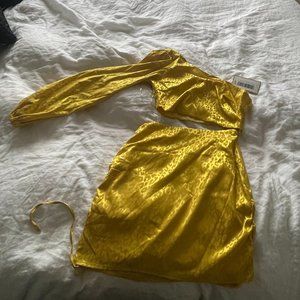 Yellow Animal Print Cutout Dress - US S